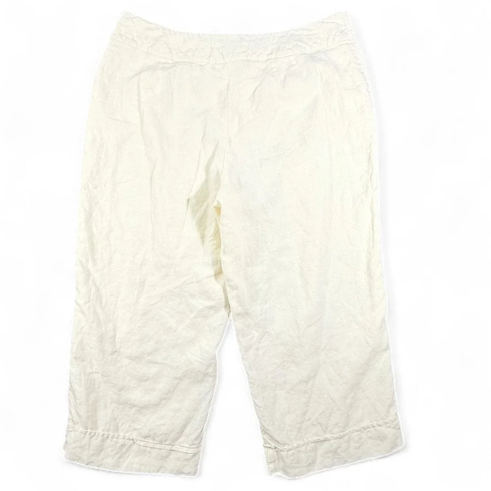 J.Jill 100% Linen Wide Leg Cropped Cream Pants Womens 14 Coastal Lagenlook Lined - Picture 5 of 10